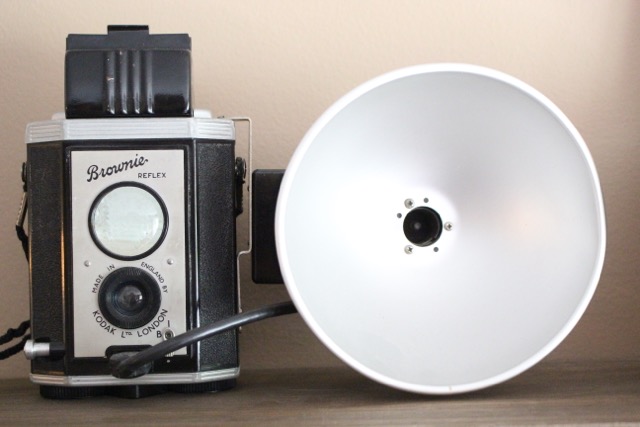 Vintage Brownie camera - great ideas for decorating with old cameras kellyelko.com