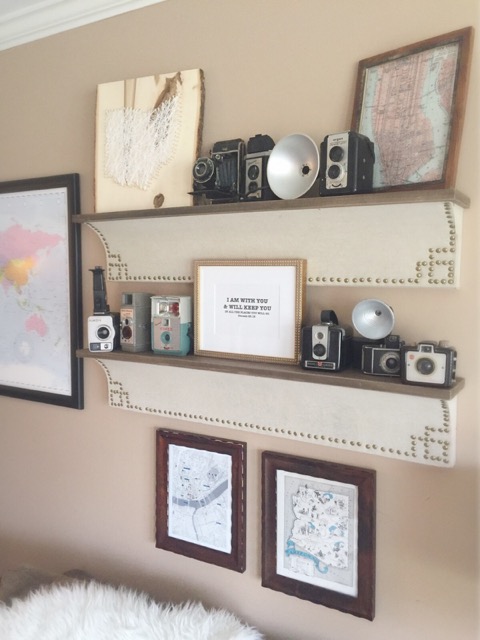 Vintage camera collection - love the way she displays them with old maps kellyelko.com