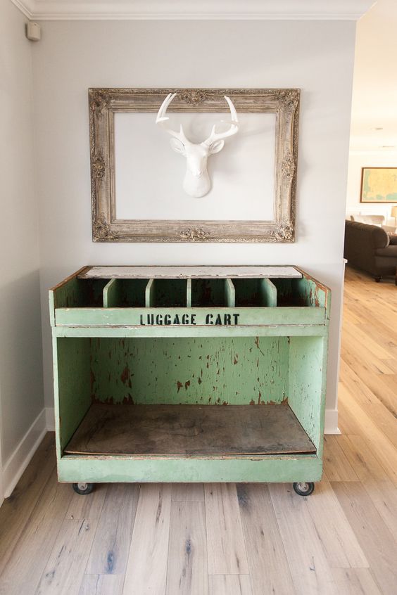 Vintage luggage cart - the perfect addition to this eclectic home kellyelko.com