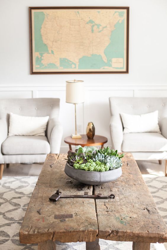 Love this rustic old door complete with hardware and lock - turned coffee table kellyelko.com