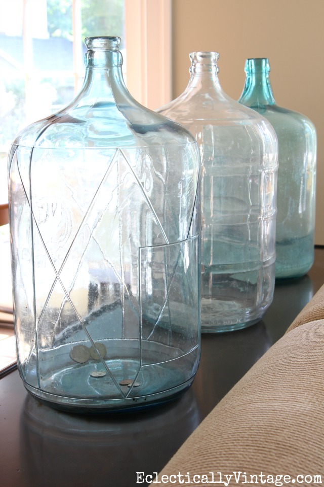 Love this trio of glass water jugs kellyelko.com