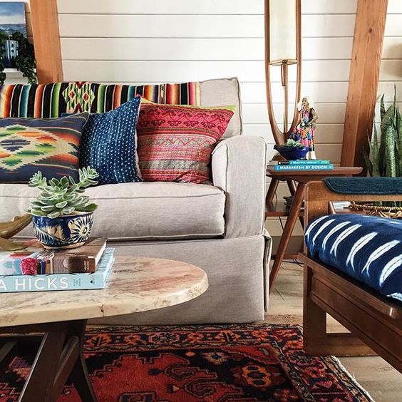 Colorful vintage textiles brighten up this gorgeous beach house kellyelko.com