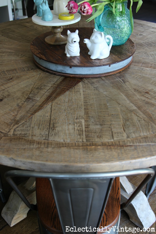 Rustic wood dining table - love the pieced wood kellyelko.com