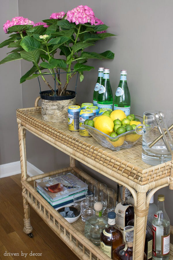 Rattan bar cart kellyelko.com