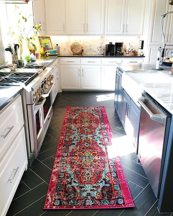 Add a colorful runner to a kitchen for some personality kellyelko.com