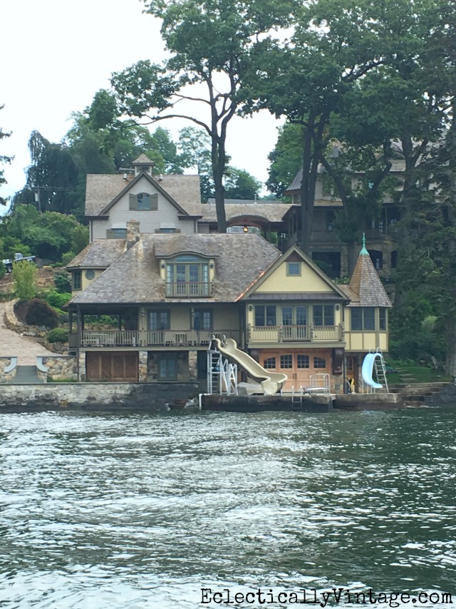 Love this lake house with two slides! kellyelko.com