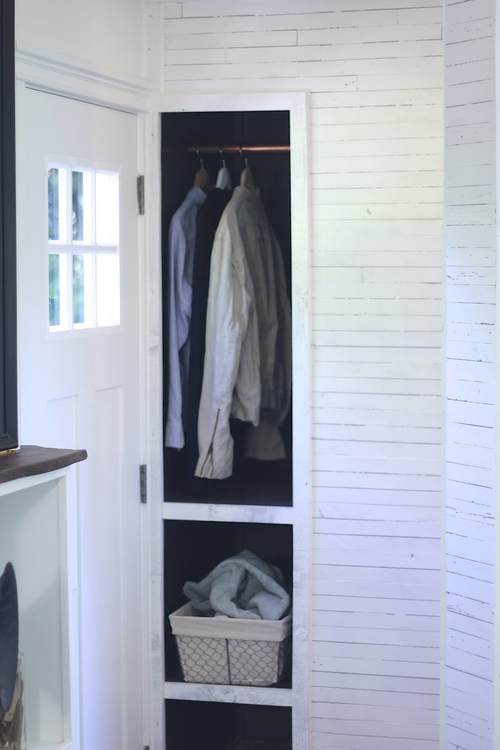 Tiny closet in a tiny house - lots of great storage ideas kellyelko.com