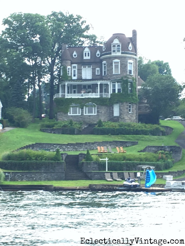 Stone mansion on Racoon Island - take a tour of more stunning lake houses kellyelko.com