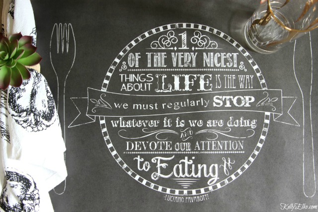 Chalkboard placemat - love the quote! kellyelko.com