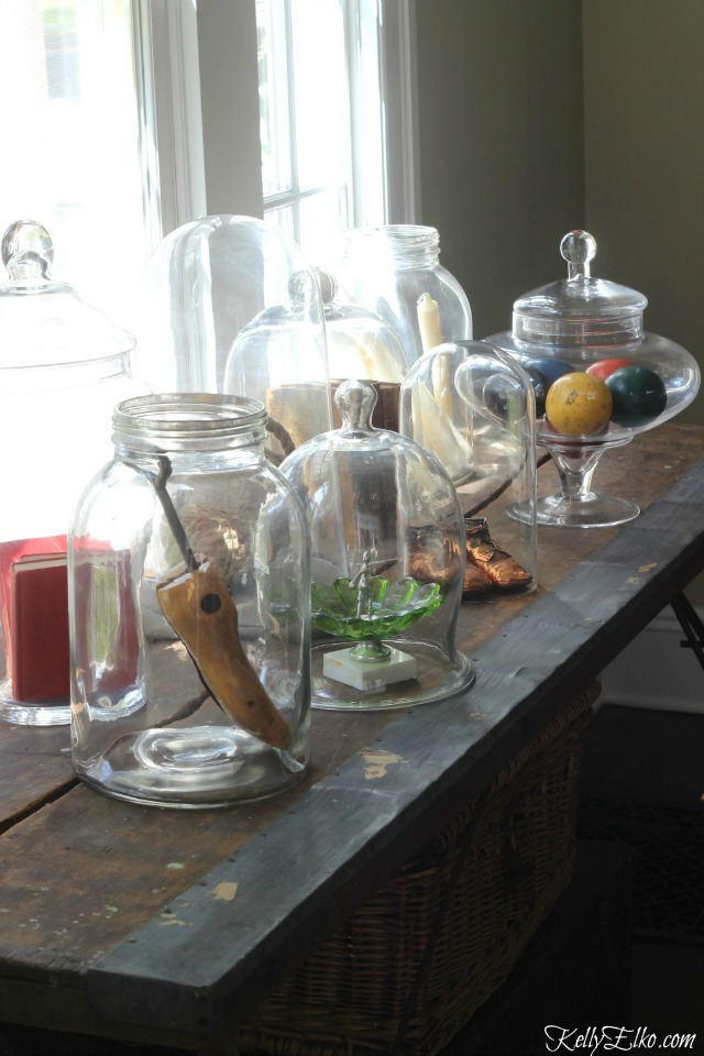 Jars and cloches filled with unique vintage finds kellyelko.com
