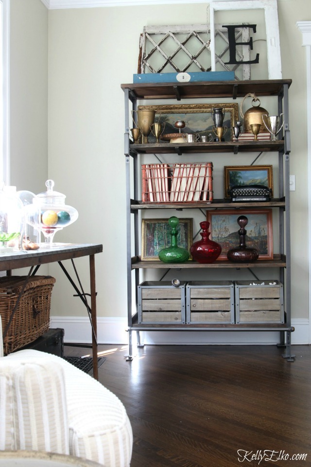 Open shelf display ideas - love all the vintage finds kellyelko.com