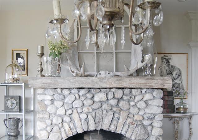 Rustic stone fireplace and mantel kellyelko.com