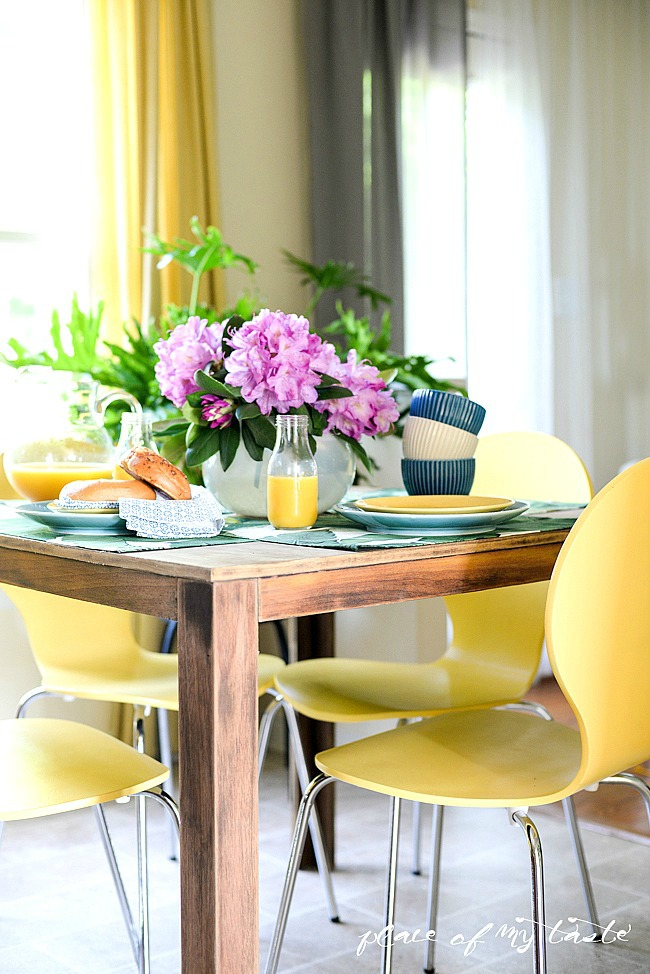 Small kitchen table and modern yellow chairs kellyelko.com