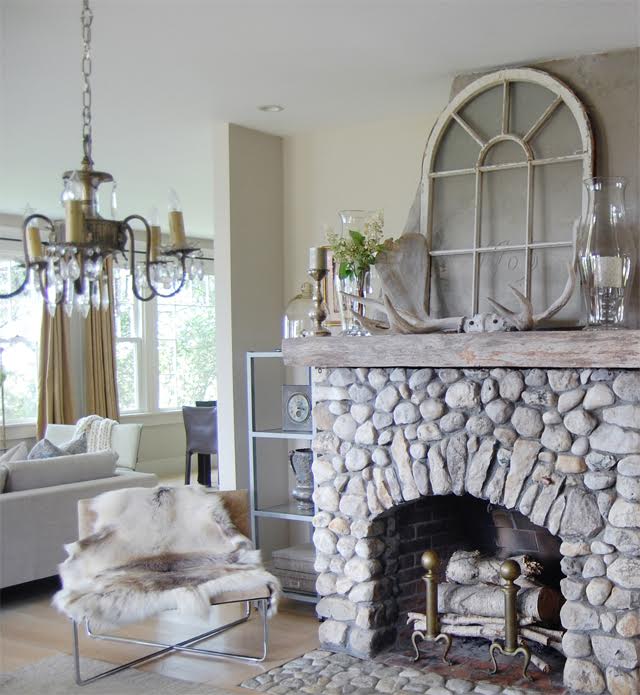 Eclectically Fall Home Tour Old Silver Shed - love this coastal home and the amazing stone fireplace kellyelko.com