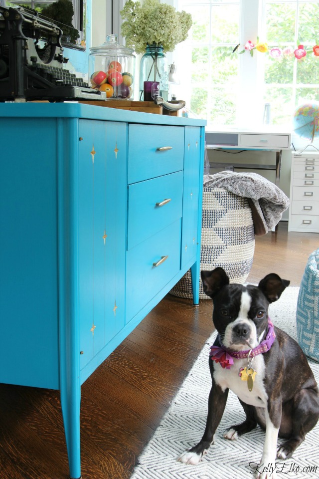 Turn a vintage sideboard into a media cabinet with vibrant blue paint kellyelko.com