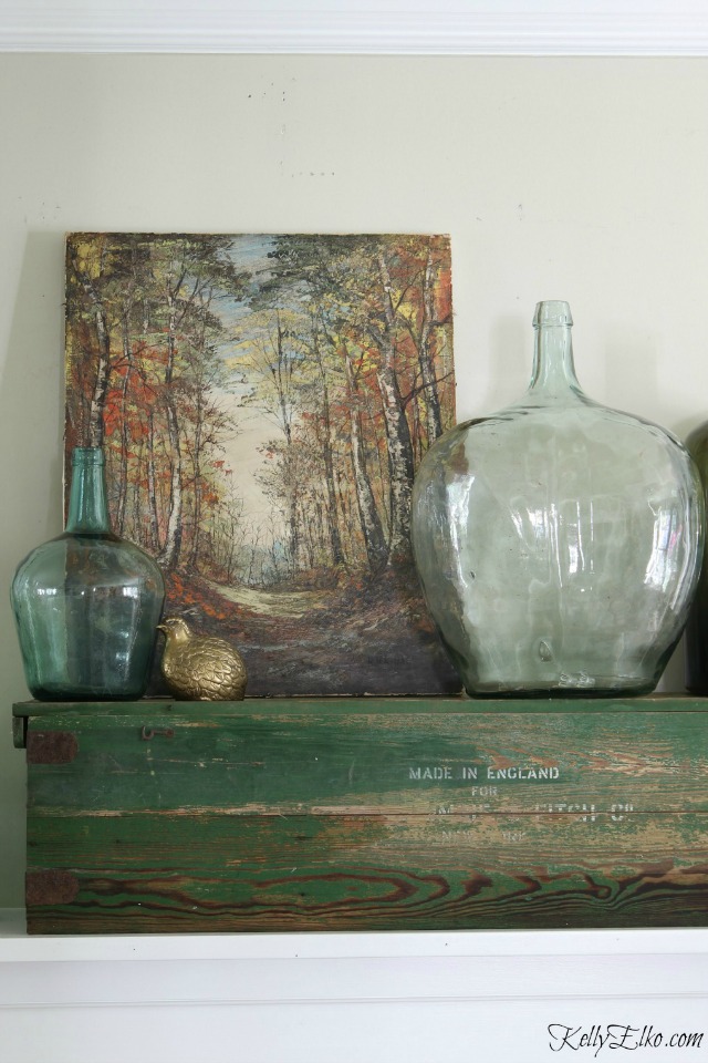 Vintage landscape on this beautiful fall mantel kellyelko.com