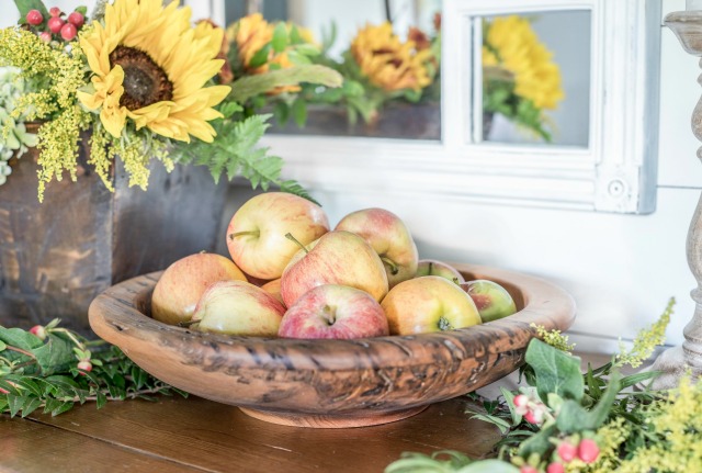 Rustic wood bowl apple centerpiece kellyelko.com