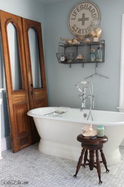 Antique Brownstone Doors in the Bathroom - Kelly Elko